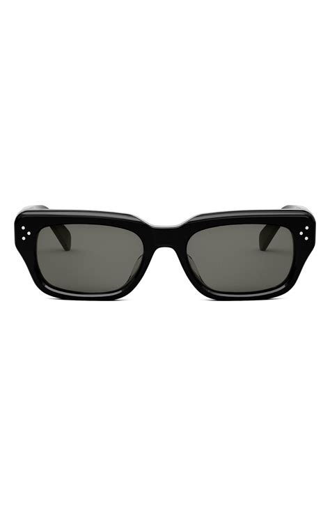 Celine Bold 3 Dot Rectangular Sunglasses in Shiny Black